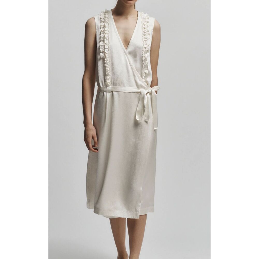 SAINT ART Sylas Silk Wrap Midi Dress Ivory Medium
